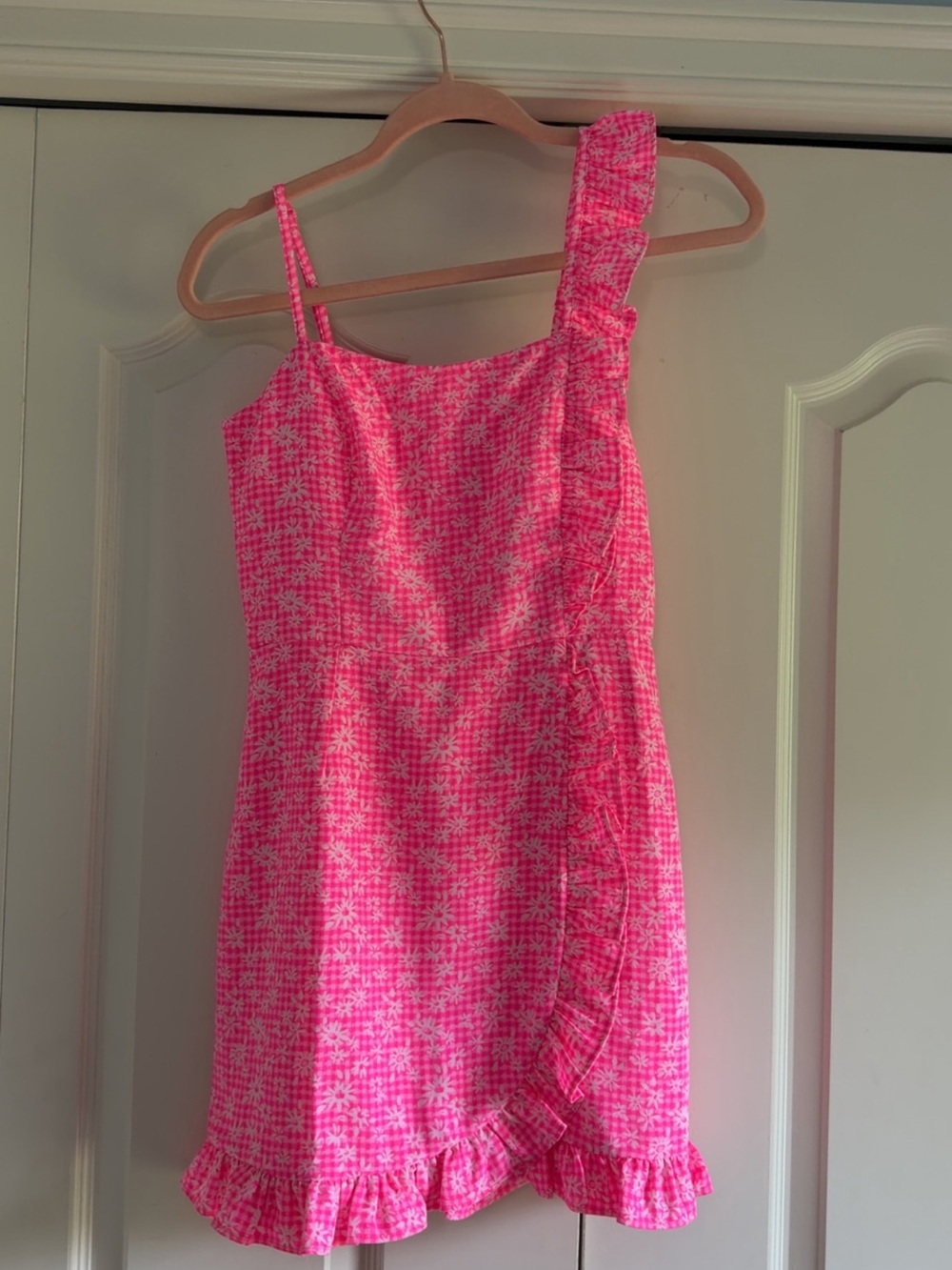 Lilly Pulitzer One-Shoulder Pink Floral Ruffle Mini Dress